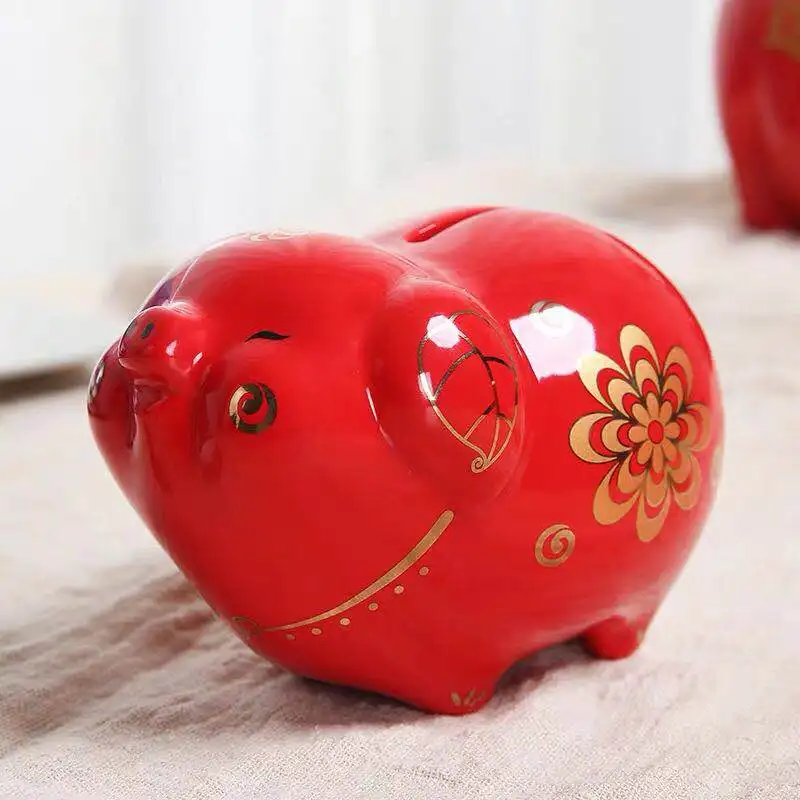 Лидер продаж копилка для монет из красной свиньи керамическая подарков