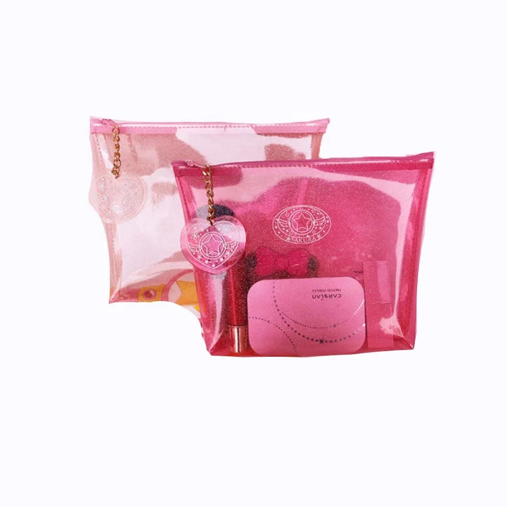 Clear PVC Pencil Bag with Zipper Closure Fashionable Paillette Pattern for Make-Up & Cosmetics
