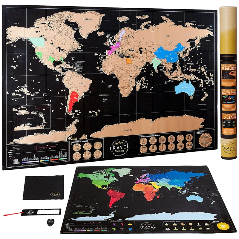 Deluxe Travel World Scratch off Black Map Map where you have Travelled Poster
