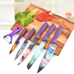 Top Rated Gift Items High Quality Royal Non Stick Coating Custom Logo Cosmos 6pcs Kitchen Knife Set For Men And Women Cooking