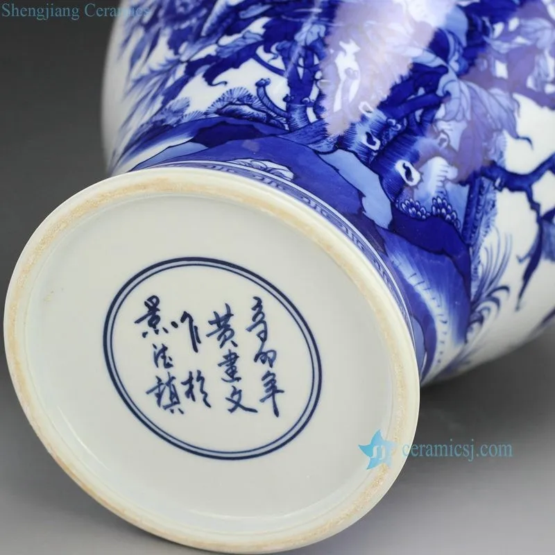 RZFD02 h 13 英寸清朝康熙时期复制明亮的蓝色白花鸟瓷花瓶| Alibaba.com