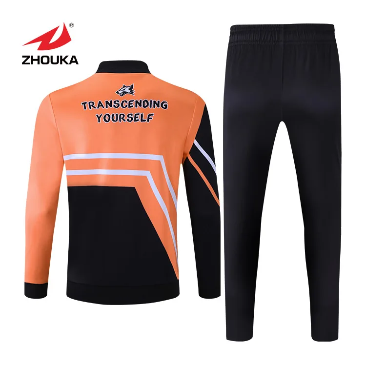 Slim Fit Orange Custom Design Sublimated Training Uniforms Tracksuits Plain Sets Soccer Jersey Outdoor Tracksuit