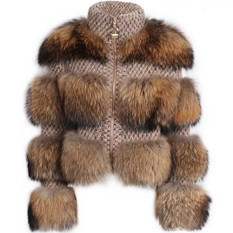 Lady Real Raccoon Fur Collar Down Coat New Fashion Warm Winter Waistcoat 68098 