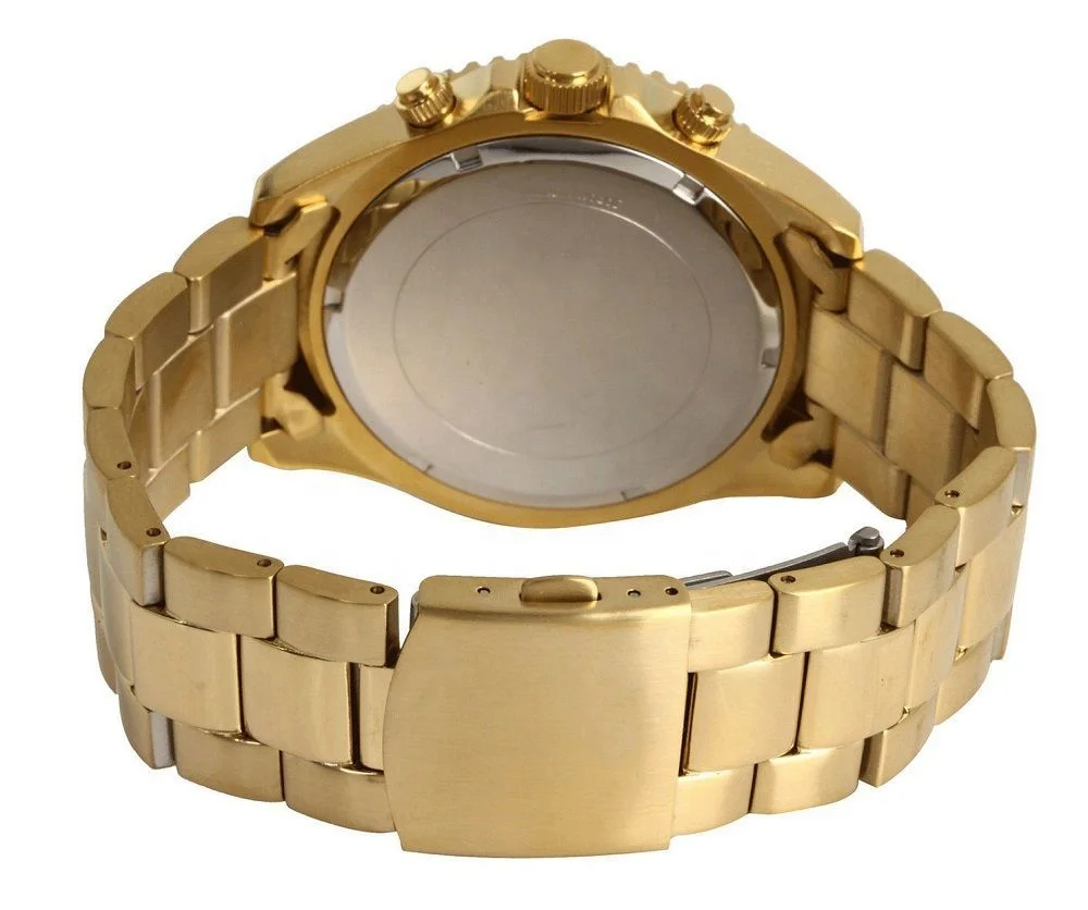 Sapphire Crystal Timepieces Black Dial Chronograph 24K Gold Watch Heavy Luxury Watch