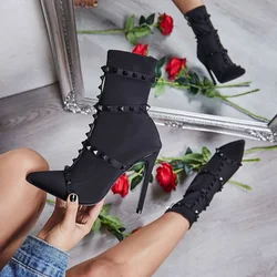 335-6 hot sale ladies rivet high heel shoes women boots