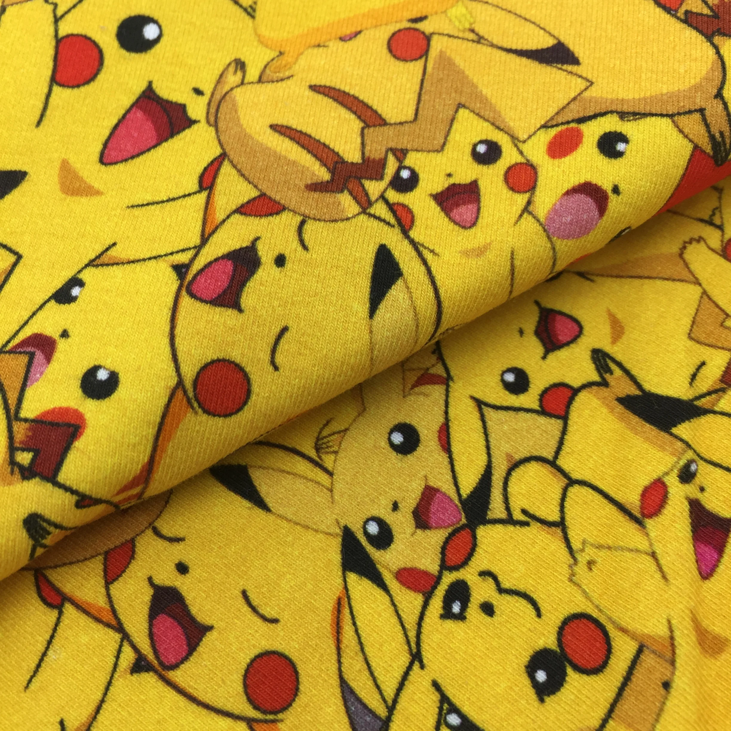High Quality Custom Printed Pikachu Design Cotton Spandex Knit Fabric for Baby Clothing