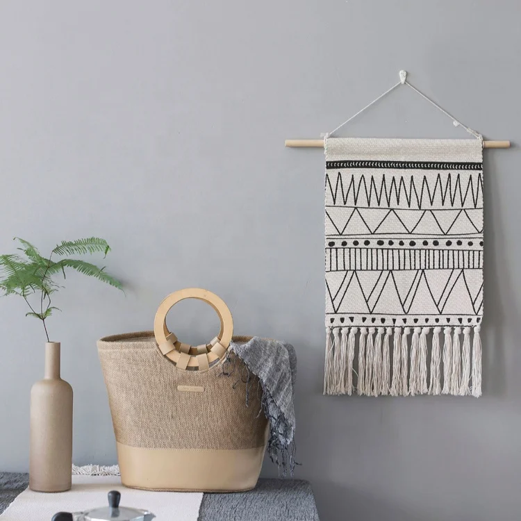Северная Европа черный волнистый дизайнерский напольный коврик Бохо корзина арабский гобелен ручной вязки кисточки Белый настенный