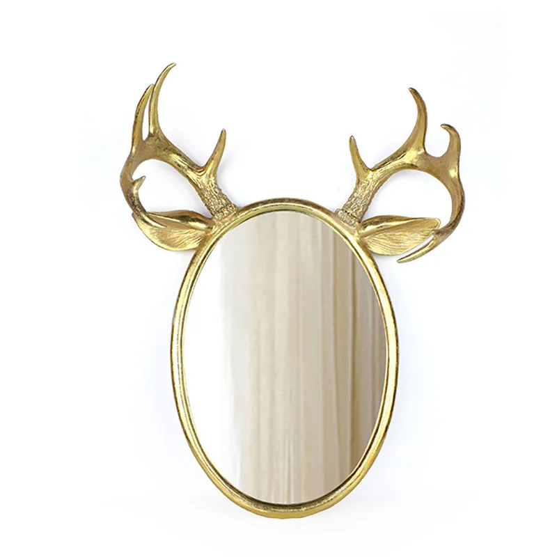 Resin Golden Moose Antlers Wall Mirror Decorative