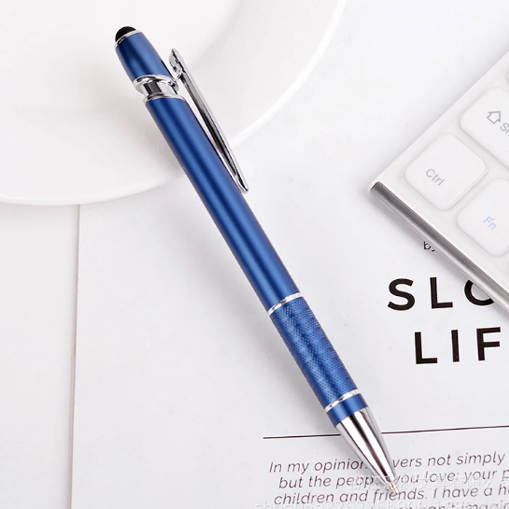 2025 Simple Metal Cheapest Two Circle Click Rubber Paint Touch Stylus Ball Pen With Custom Logo Colorful Aluminum Pen