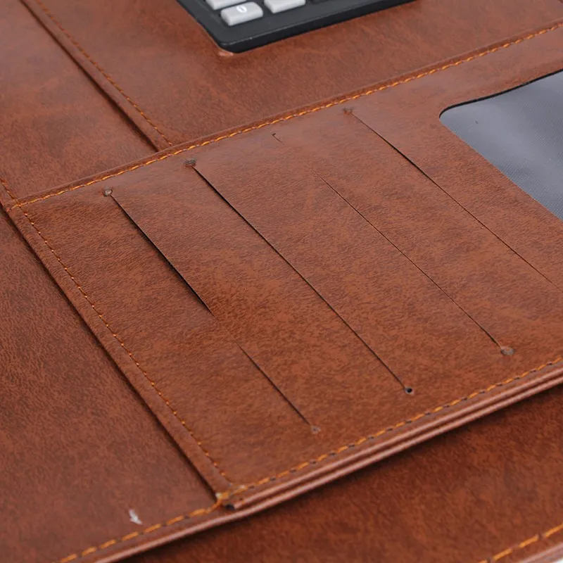 Promotional PU Leather File Folder Custom Logo Padfolio Notepad With Calculator