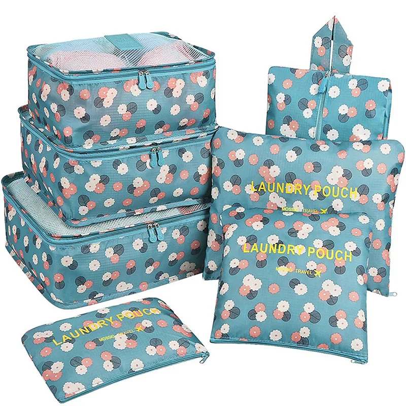 Custom Lightweight 7 PCS Waterproof Compression Luggage Storage Packing Cubes Travel Organizer Bag