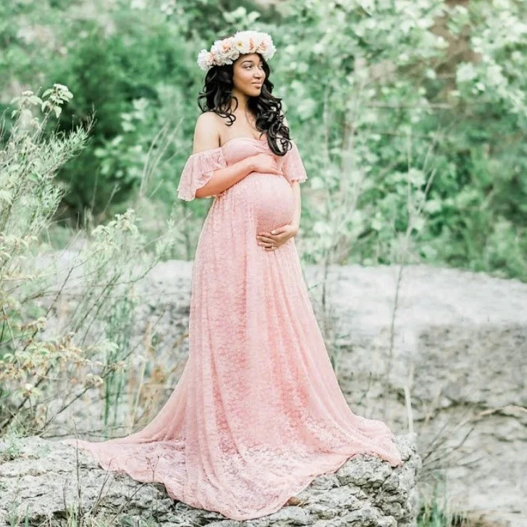 Lace Overlay Maternity Wrap Maxi Dress ...
