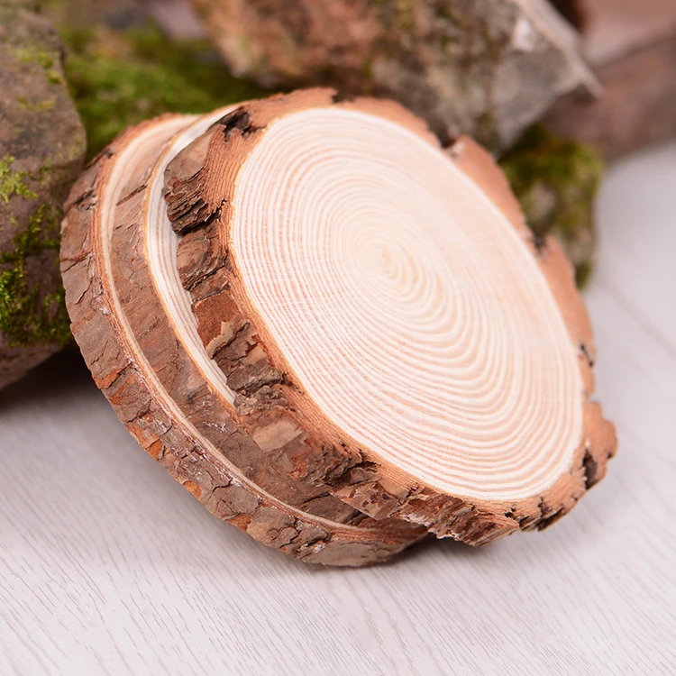 Bulk Custom Assorted Pack Pine Wood Pieces Tree Branch Decorative Round Large Wood Slices for Art Crafts