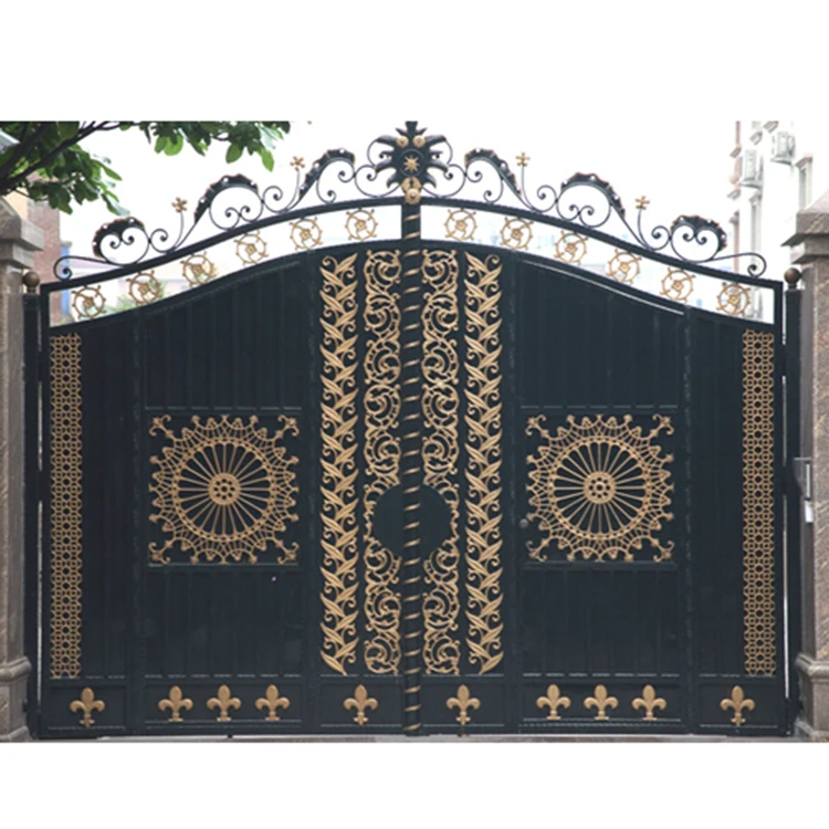 Customized Arch Swing-Open Style Wood Frame Wrought Iron Main Gate Designs Hot Dip Galvanized Zinc Nature Fence Trellis Metal