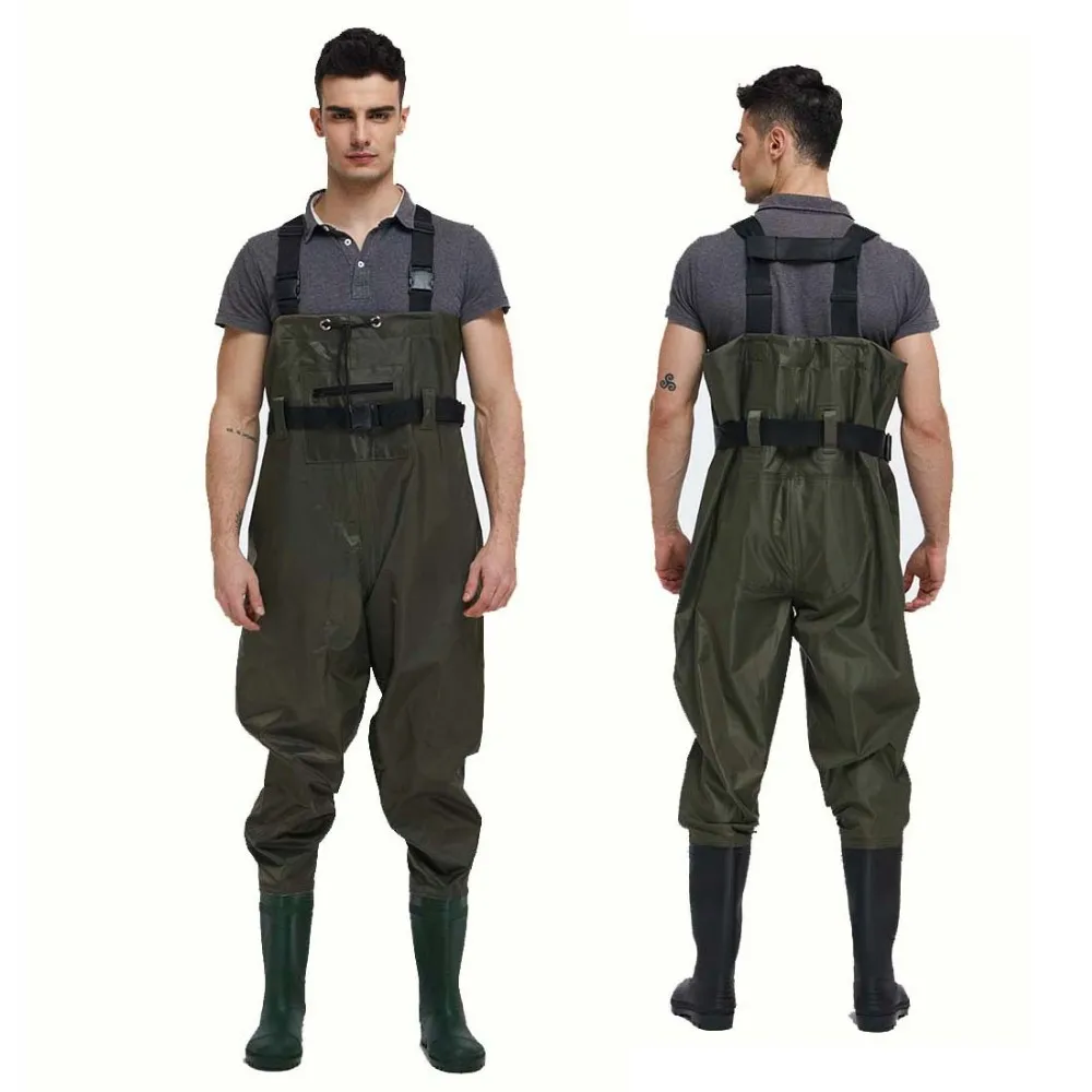 Mens Fishing Waders, PVC Waist High with Boots 100% Waterproof