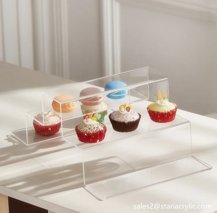 Présentoir Transparent En Acrylique – 2 à 5 étages, Longueur 40 Ou 50cm – Pour Parfums, Bijoux, Figurines, Cupcakes