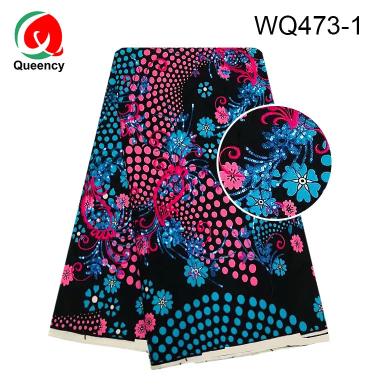 
Новый Модный Блестящий вышитый цветок Queency, африканская ткань с принтом воска Анкары, 6 ярдов 