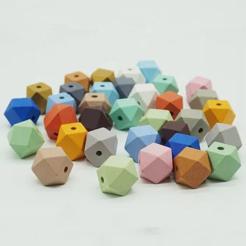 Latest Design Cheap Mixed Color Geometric Wood Bead Natural Unfinished Wooden Beads Hexagon Bead For Jewelry Making