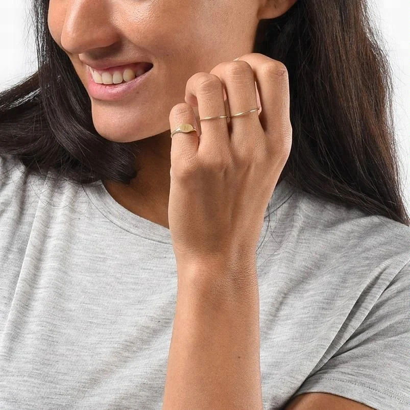 Minimalist Handmade Recycled Sterling Silver Jewellery Gold Plated Custom Blank Signet Ring