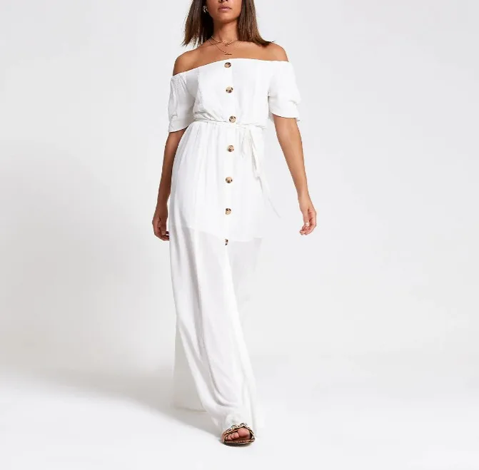 white maxi bardot dress