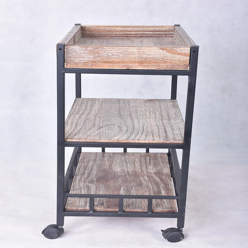 
 3 Многоуровневое деревянный Металл напитки бар, выступающей в корзину с колесом  