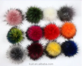 DIY hat accessories 12cm Faux Fur Pom Pom Raccoon Fur Ball Puff Ball With Snap Button