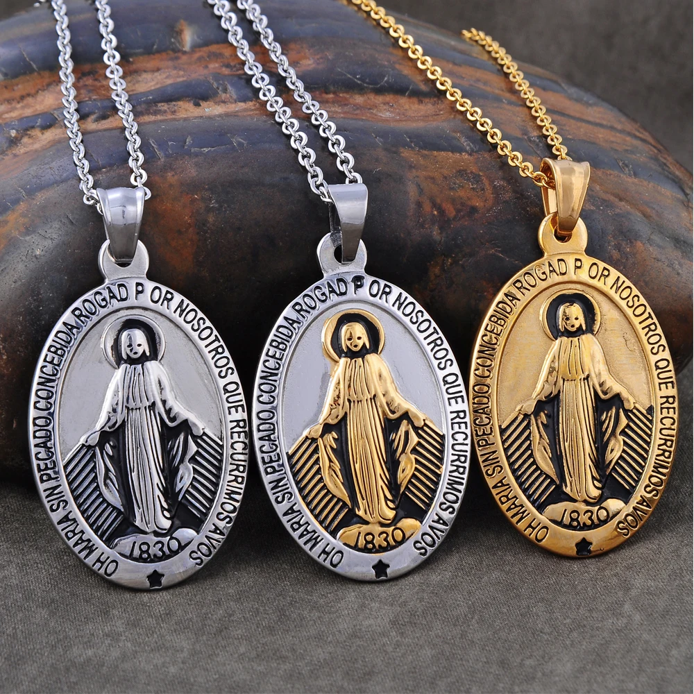 Catholic Religious Jewelry Plated Virgin Mary Pendant Gold Stainless Steel Charm Pendants