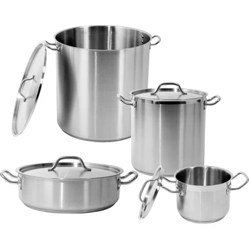 Chef Aluminum Stock Pot with Lid, Silver Saucepot - Aluminum Cooking Pot  Set 3 Pcs - Majestic Chef