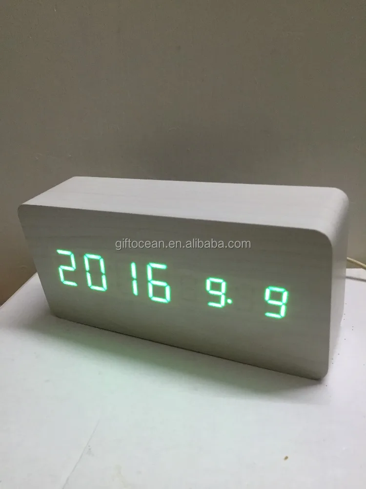LED Digital Segments Display Wooden MDF Desktop Alarm Clock