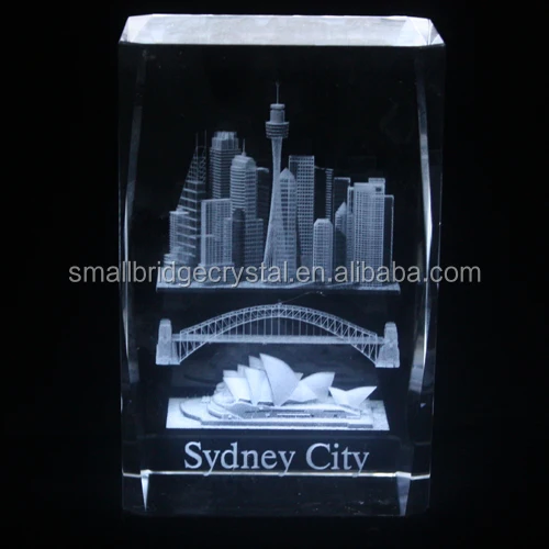 Venta caliente de cubo de cristal láser 3D, edificio famoso de la ciudad de Sydney, Australia, para regalo de recuerdo