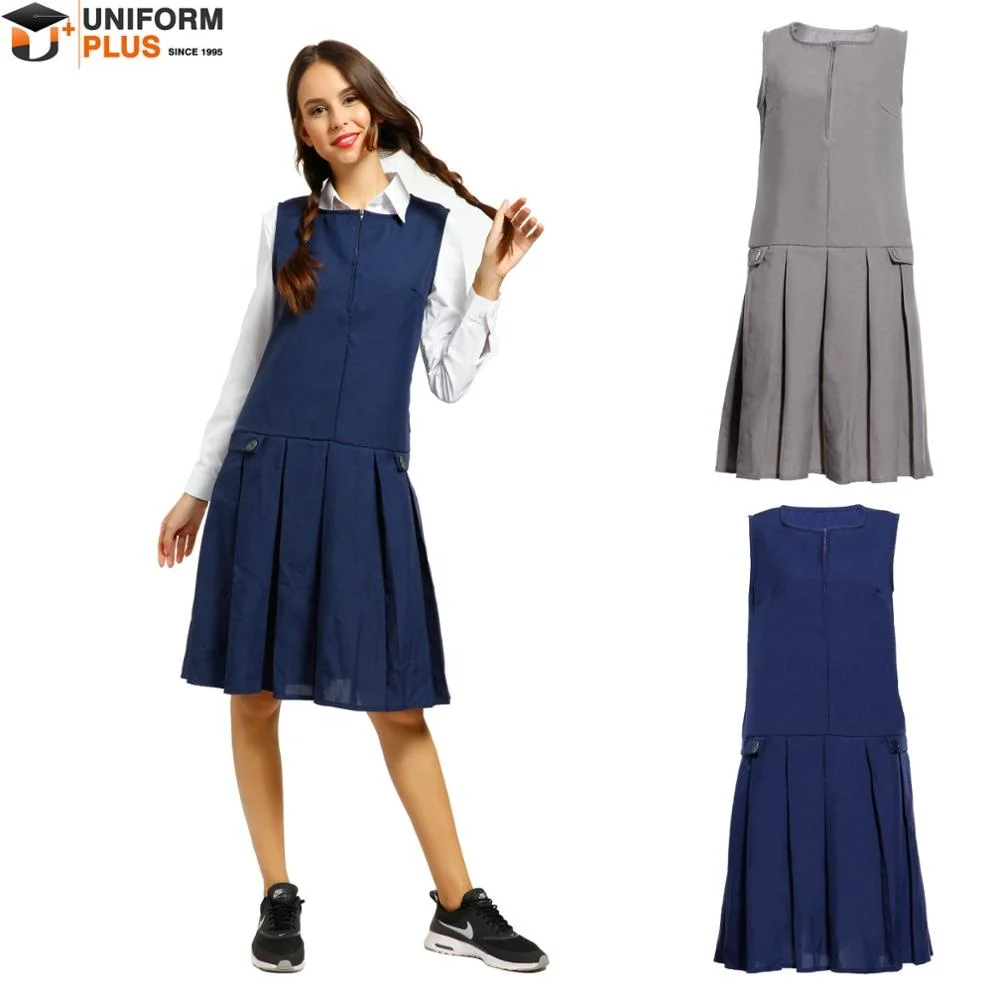 Girls Pinafore Dress Heart Pocket Zip Up Pleated Kids School Uniform 2-16  Yrs | eBay