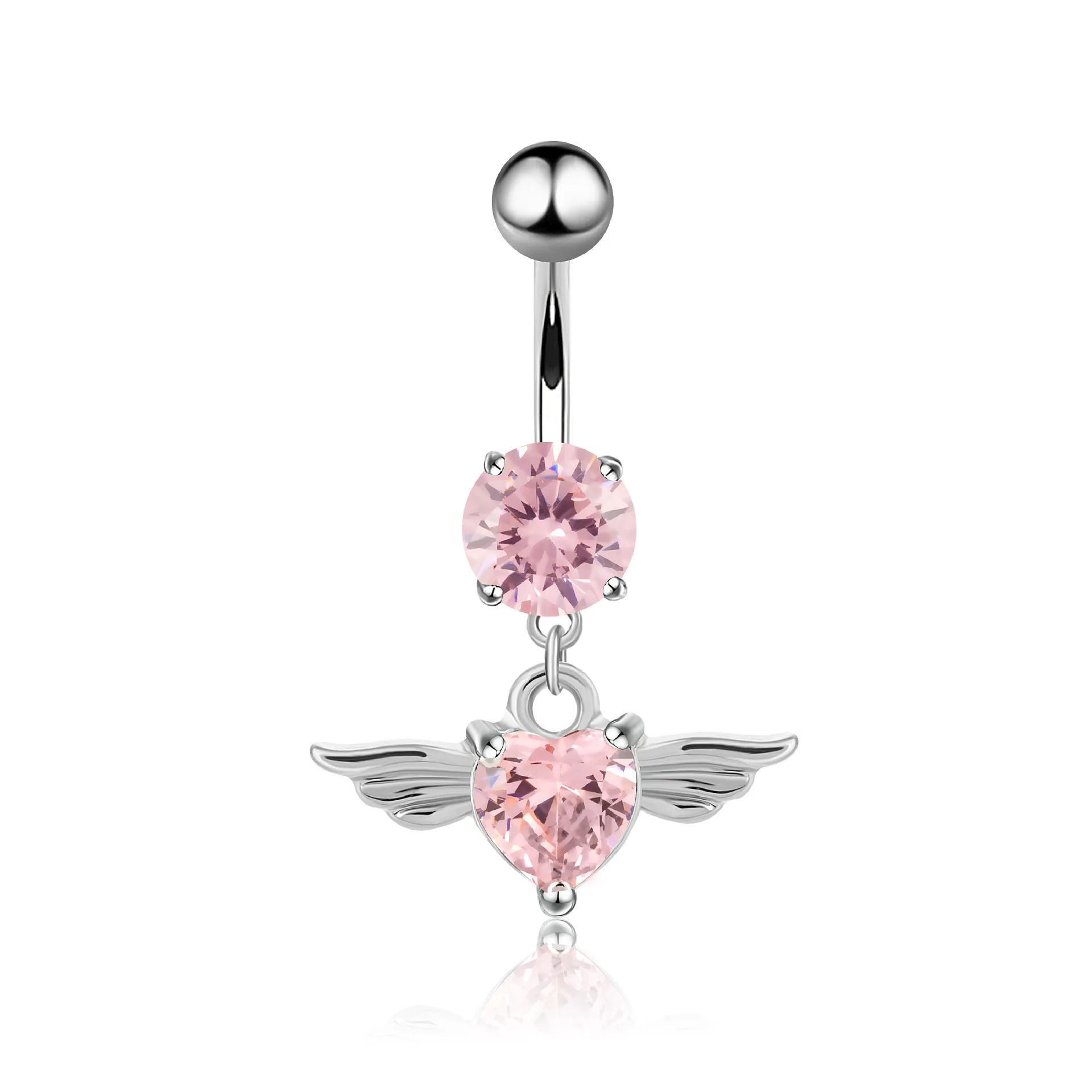 Sold by Piece Freedom Fashion 316L Surgical Steel Gemmed Navel Ring with Angel Wings Dangle 