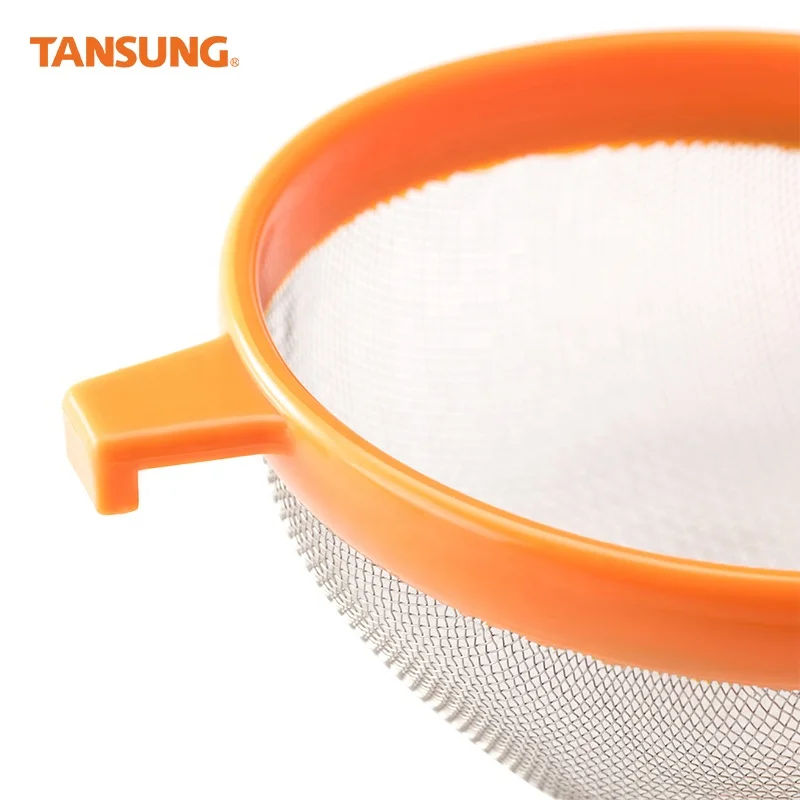 Colourful Kitchen Tool Set Food Cooking Strain Stainless Steel Mesh Strainer with Hook