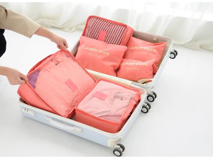 6pcs Packing Cubes Set Large Travel Luggage Organizer 3 Cubes 3 Laundry Pouch Bags 6pcs Travel Organizer Storage Bag