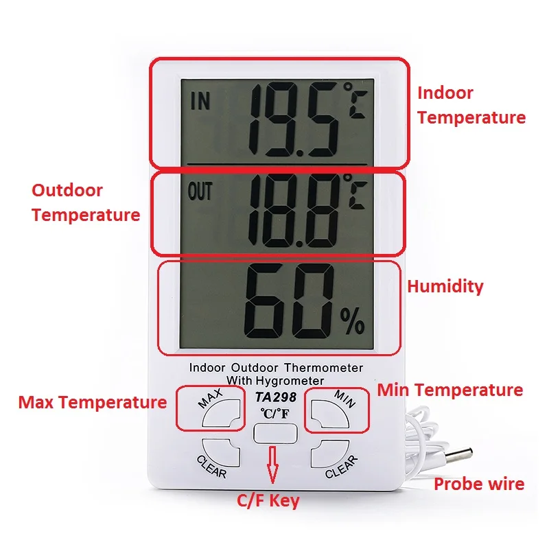 TA298 Digital Indoor Outdoor Min-MaxThermometer thermometer