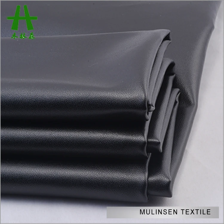 Mulinsen текстиль горячие продажи Трикотаж 75D DTY Interlock черный Джерси PU Покрытые стрейч ткань для юбки