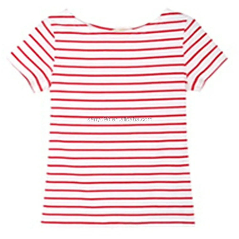 womens red and white striped t shirt