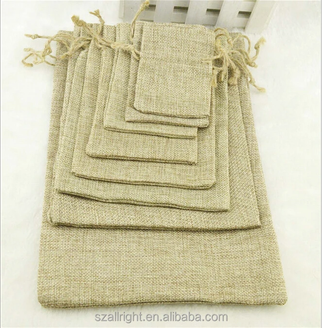 Small Bag Natural Linen Pouch Drawstring Burlap Jute Sack Jewelry Bags Gift 
