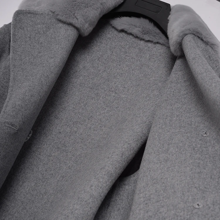 Онлайн оптом Европа США Мода Женский кашемировый длинный женщины носят Полушерстяное пальто для открытого воздуха Шинель куртка с мехом на