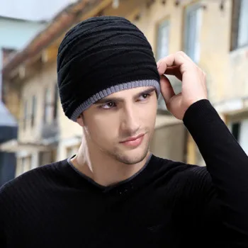 Black Striped Beanie Hat Luxury Men 