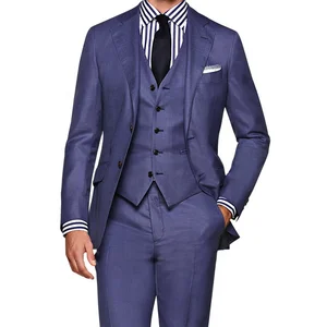 Dark Blue Men's Business Suit Polyester/Cotton Groom Plus Size Breathable Anti-Wrinkle Blazer Pants Loop Button 3-Piece Set