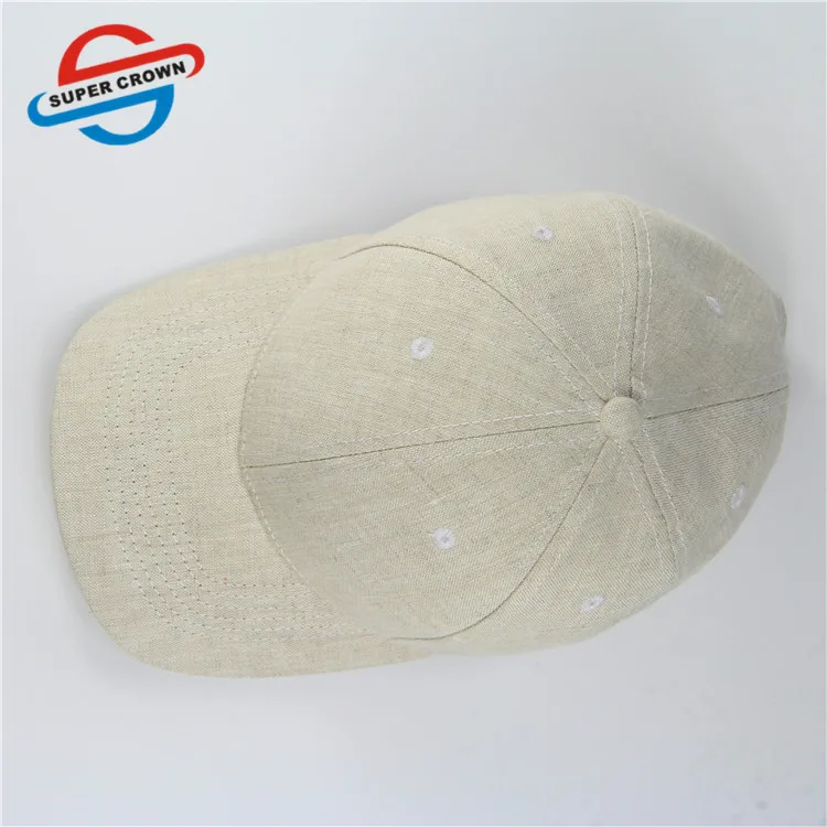 Wholesale Elastic Band Closure Plain Logo 6 Panel Beige Linen Baseball Caps for Women