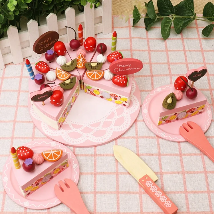 Jouet Gâteau D'anniversaire En Bois - 6 Parts + Bougies - Jeu D'imitation Cuisine Pour Enfants 2-6 Ans - 7