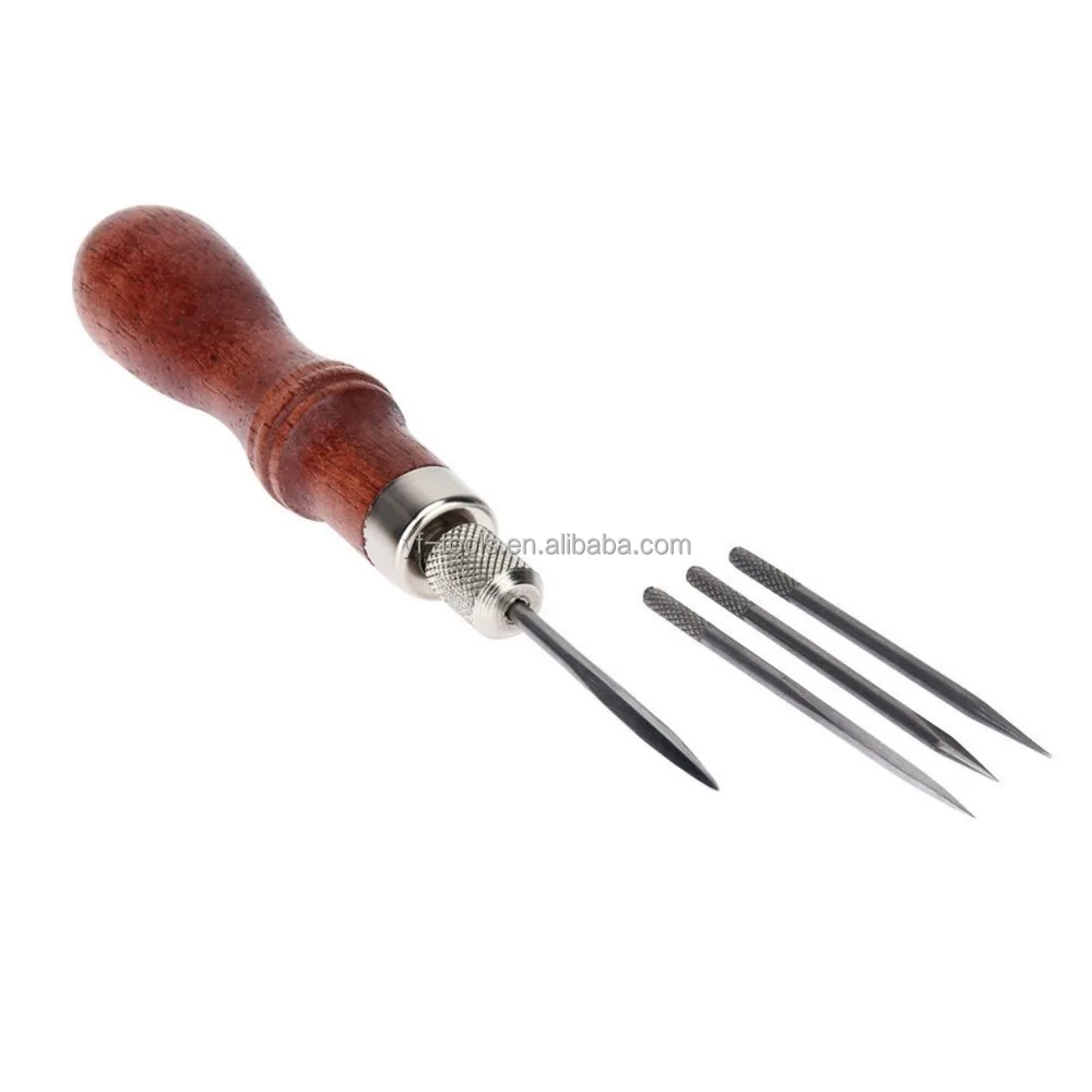 Leather Craft 4 in 1 Stitching Lacing Fid Scratch Awl Tool Set Hardwood  Handle