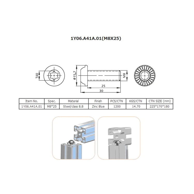 Industrial application assembly with round head bolt