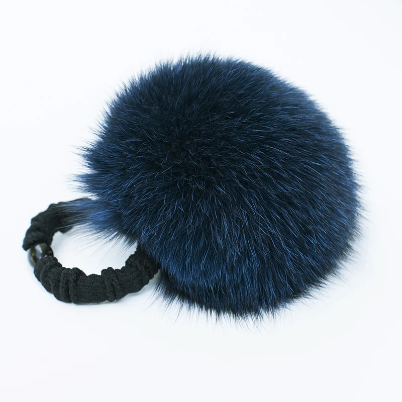 Rex Rabbit Fur Pom Pom Hair Scrunchie Real Fur HairBand Blue 