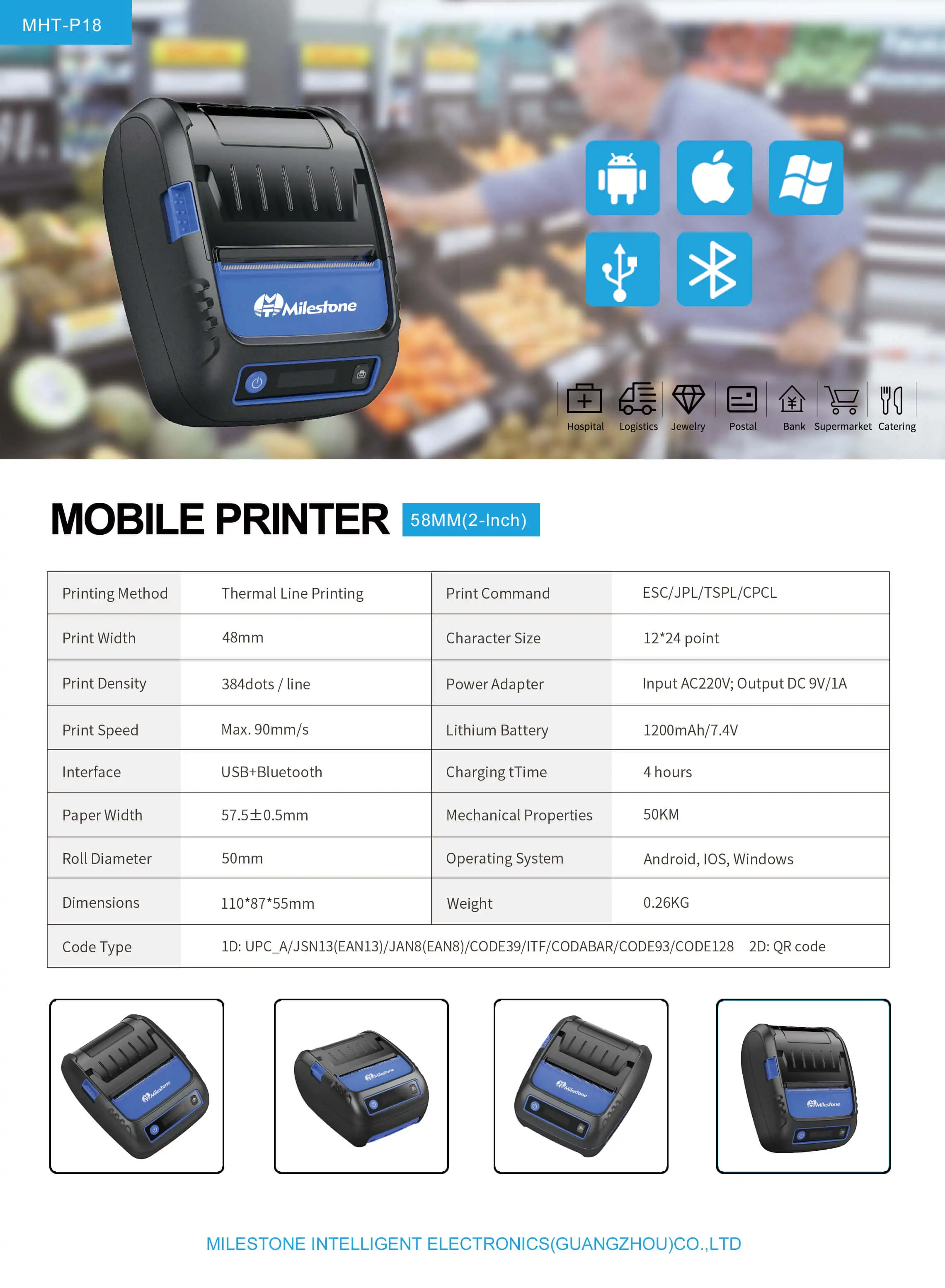 Mht P F Handheld Mm Mini Wireless In Blue Tooth Mobile Thermal Label And Receipt Printer