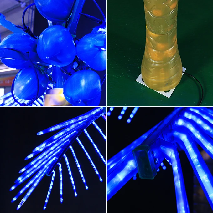 户外圣诞假期发光棕榈树rgb变色发光10英尺人造椰子棕榈树带灯