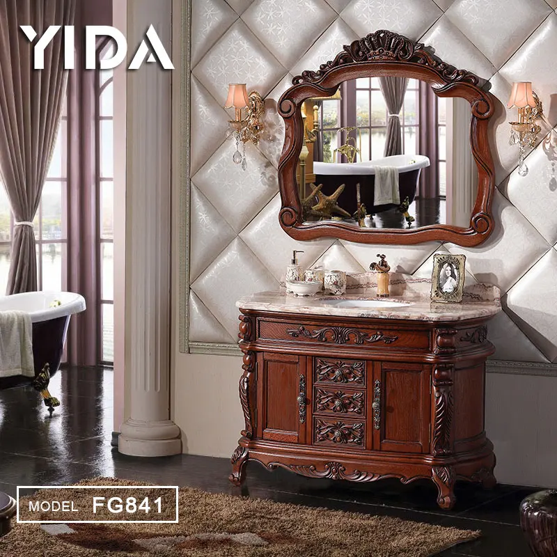 Китайский поставщик индивидуальный OEM роскошный античный шкаф из массива дерева для ванной комнаты