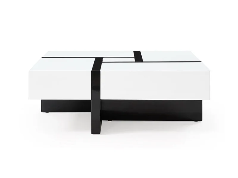 Modern Multifunction Storage square Black and  White Coffee Table in Wood